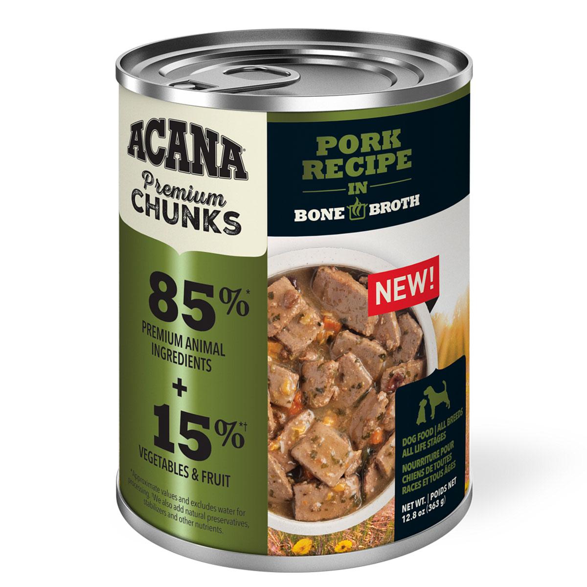 Acana Premium Chunks Pork in Bone Broth Grain-Free Wet Dog Food – 12.8 oz. can