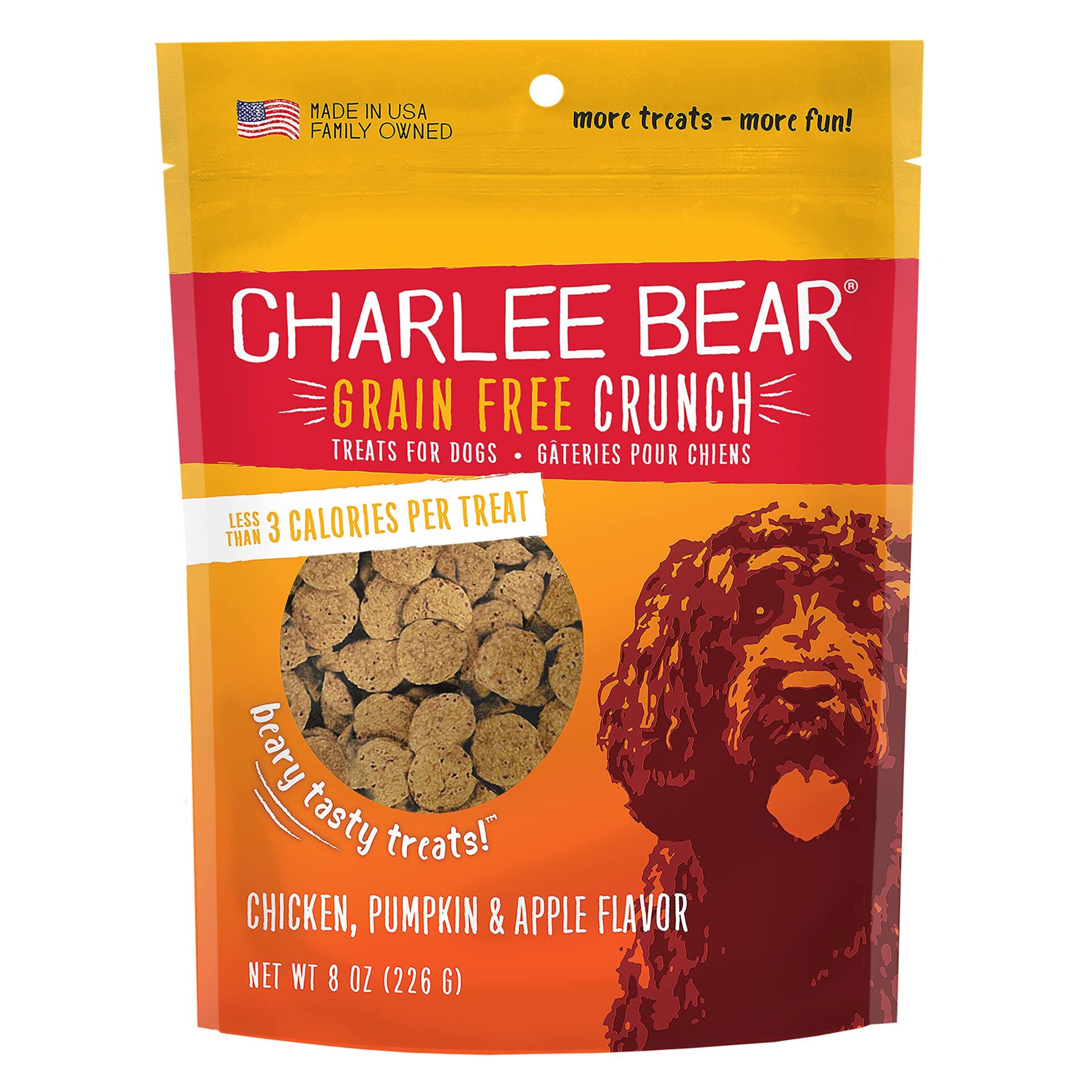 Charlee Bear Crunch Chicken, Pumpkin & Apple Grain Free Dog Treat – 8 oz.