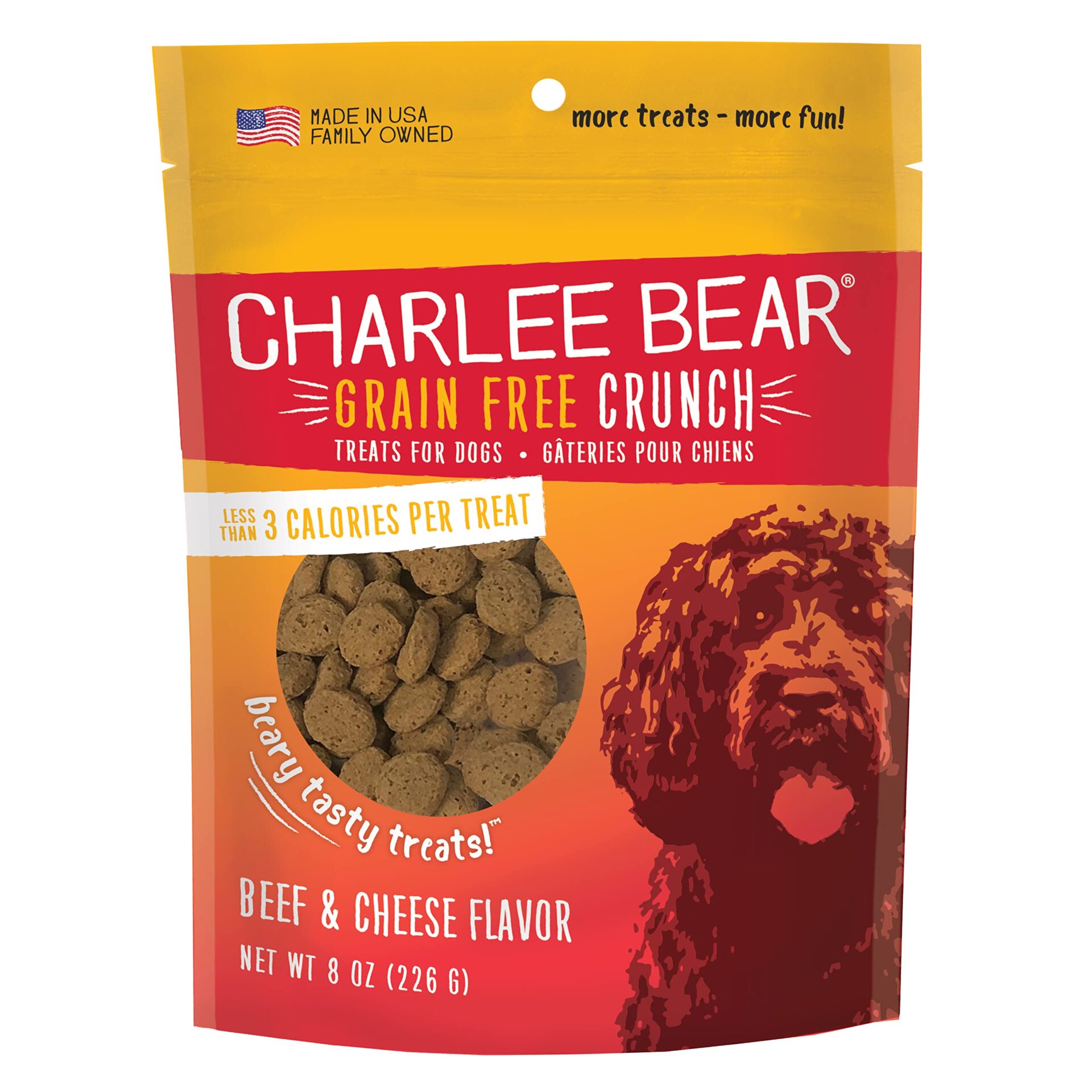 Charlee Bear Crunch Beef & Cheese Grain Free Dog Treats – 8 oz.
