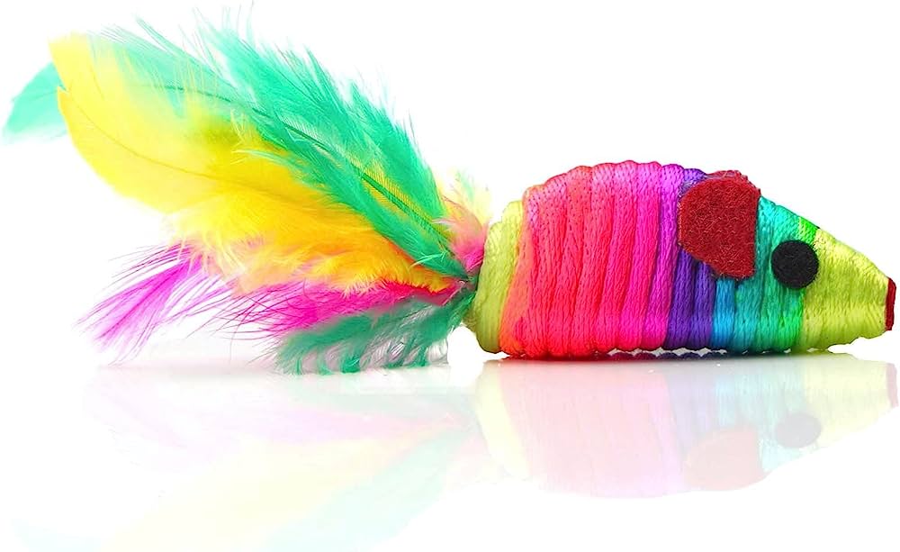 Chiwava 4 in. Rattle Cat Toy Mouse w/ Feather