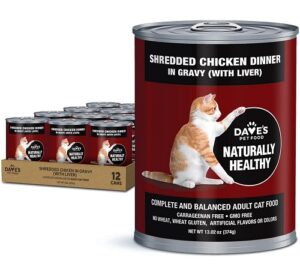 Dave's Pet Food Naturally Healthy Grain-Free Shredded Chicken Dinner in Gravy Canned Cat Food – 13 oz.