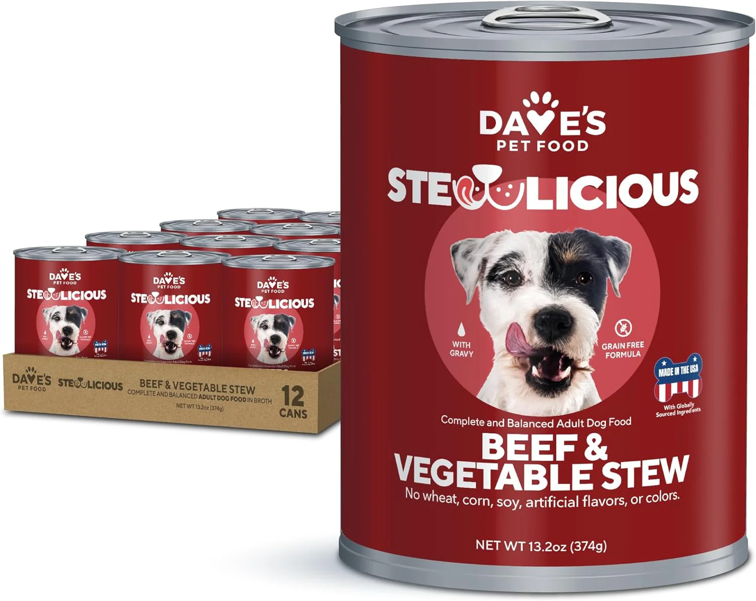 Dave’s STEWlicious Beef & Vegetable Stew Grain-Free Canned Wet Dog Food, 13.2-oz