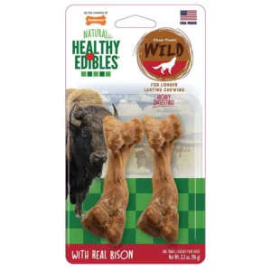 Nylabone Healthy Edibles Wild All-Natural BISON Dog Chew Treats - Medium 2-pack