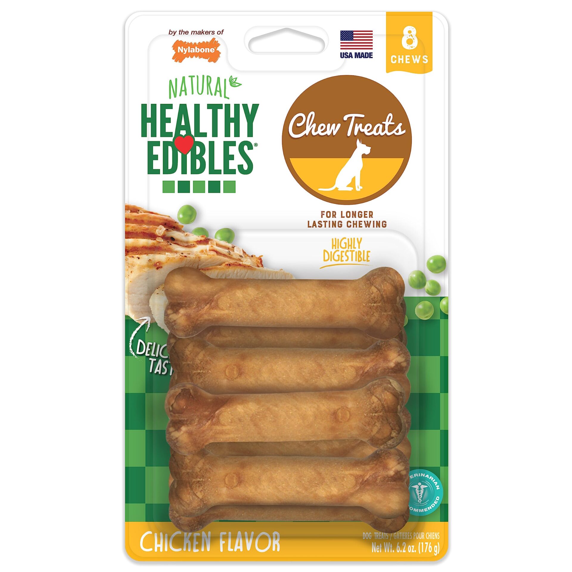 Nylabone Healthy Edibles All-Natural CHICKEN Dog Chew Treats – Petite 8 pack
