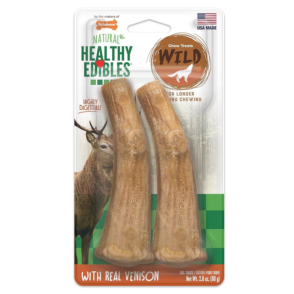 Nylabone Healthy Edibles WILD Natural VENISON Dog Chew Treat, Medium, 2-pack