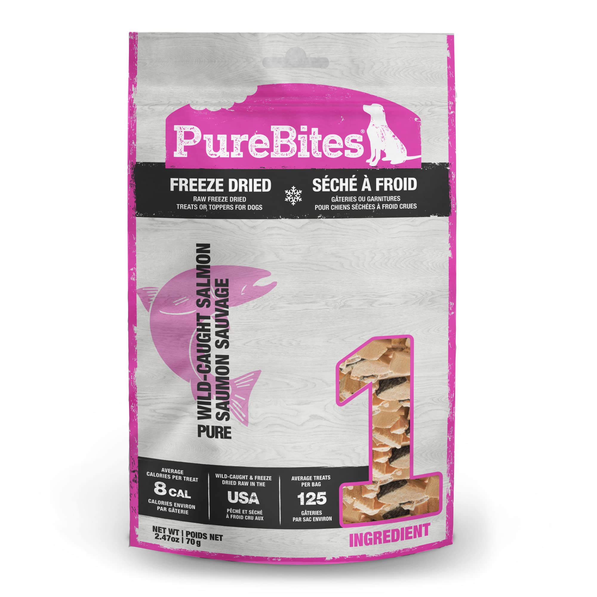 PureBites Freeze Dried Dog Treats or Toppers – Salmon, Chicken or Duck – 2.4 oz.