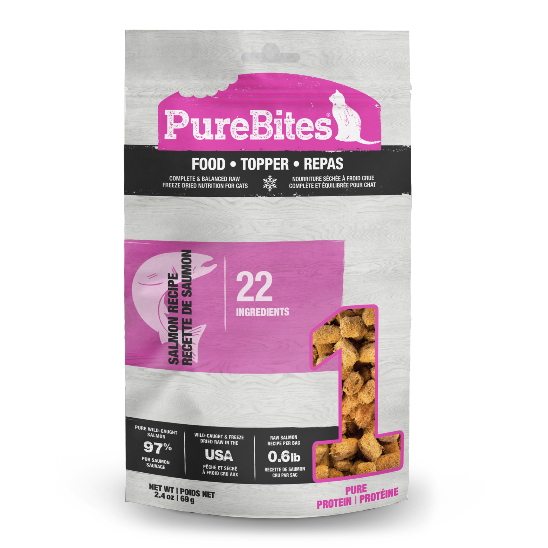 PureBites Salmon Freeze Dried Food/Topper for Cats – 2.4 oz.