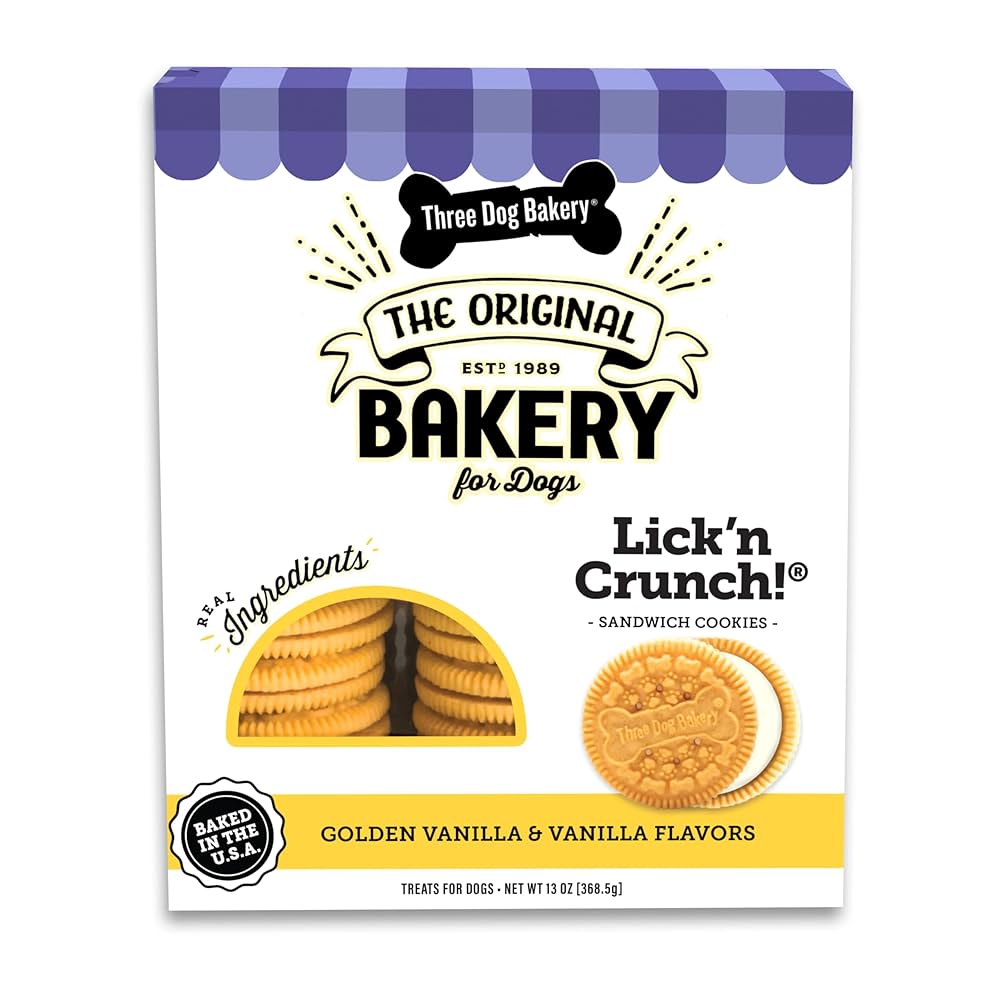 Three Dog Bakery Lick’n Crunch Golden & Vanilla Sandwich Cookies Dog Treats