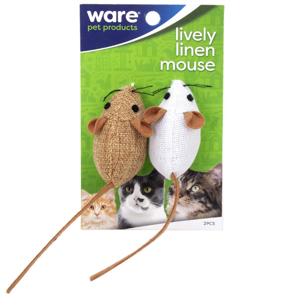 Ware Lively Linen Mouse Cat Toy – 2 pk.