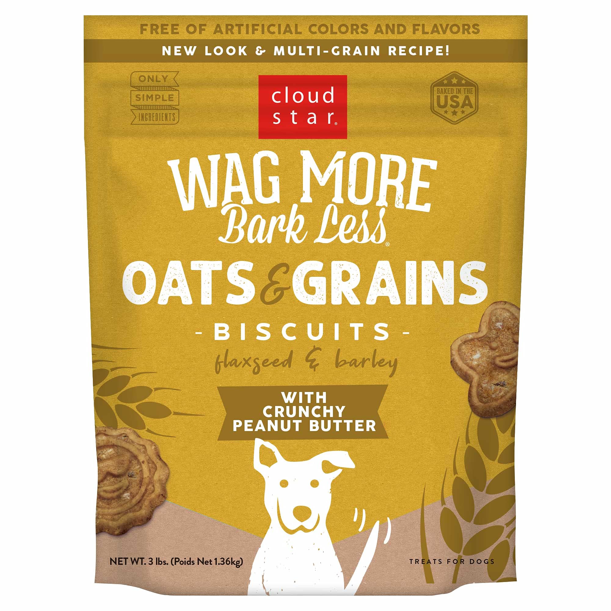 Wag More Bark Less Oats & Grains Biscuits w/ Crunchy Peanut Butter Dog Treats -3 lb.