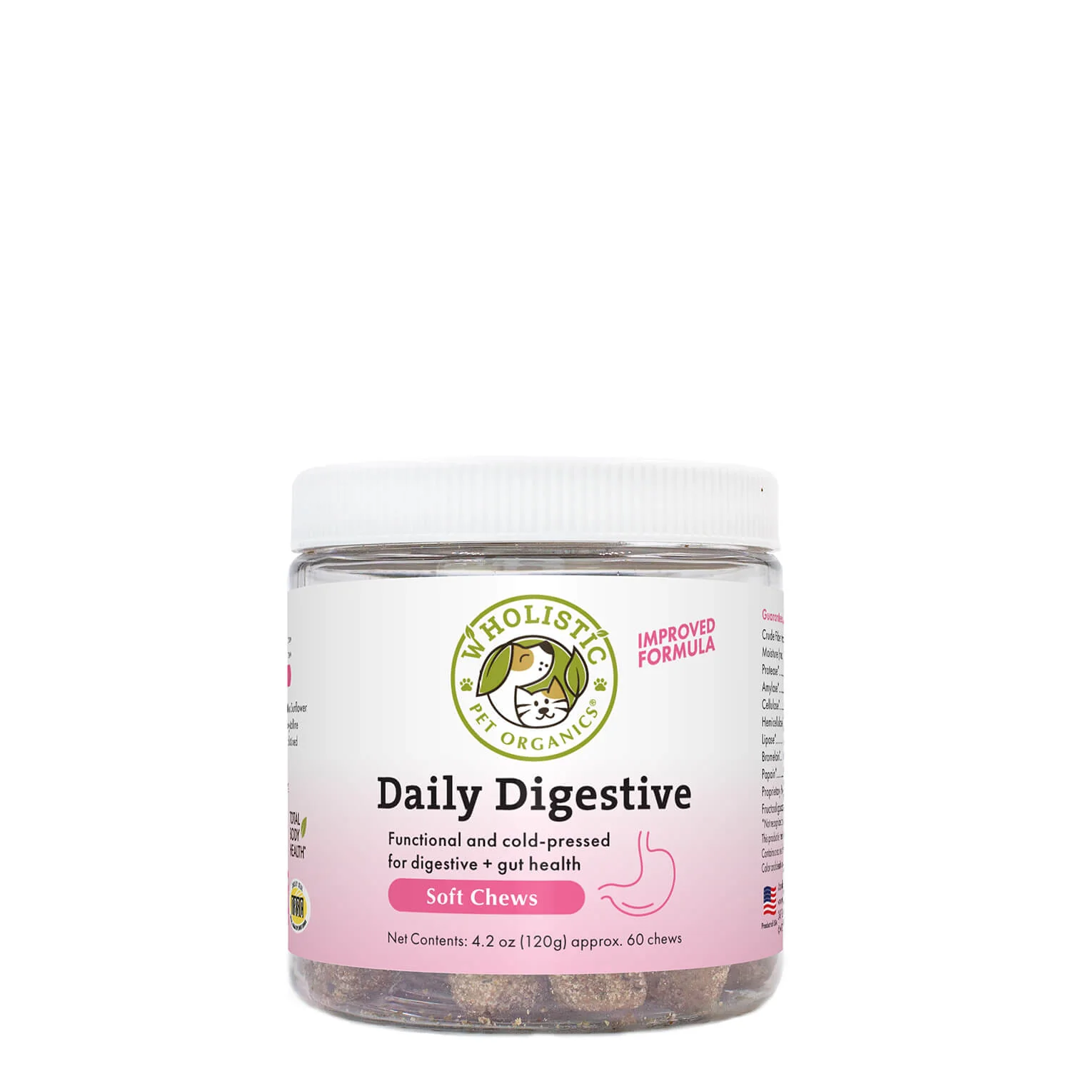 Wholistic Pet Organics – Daily Digestive Soft Chews for digestive + gut health in Dogs & Cats – 60 count