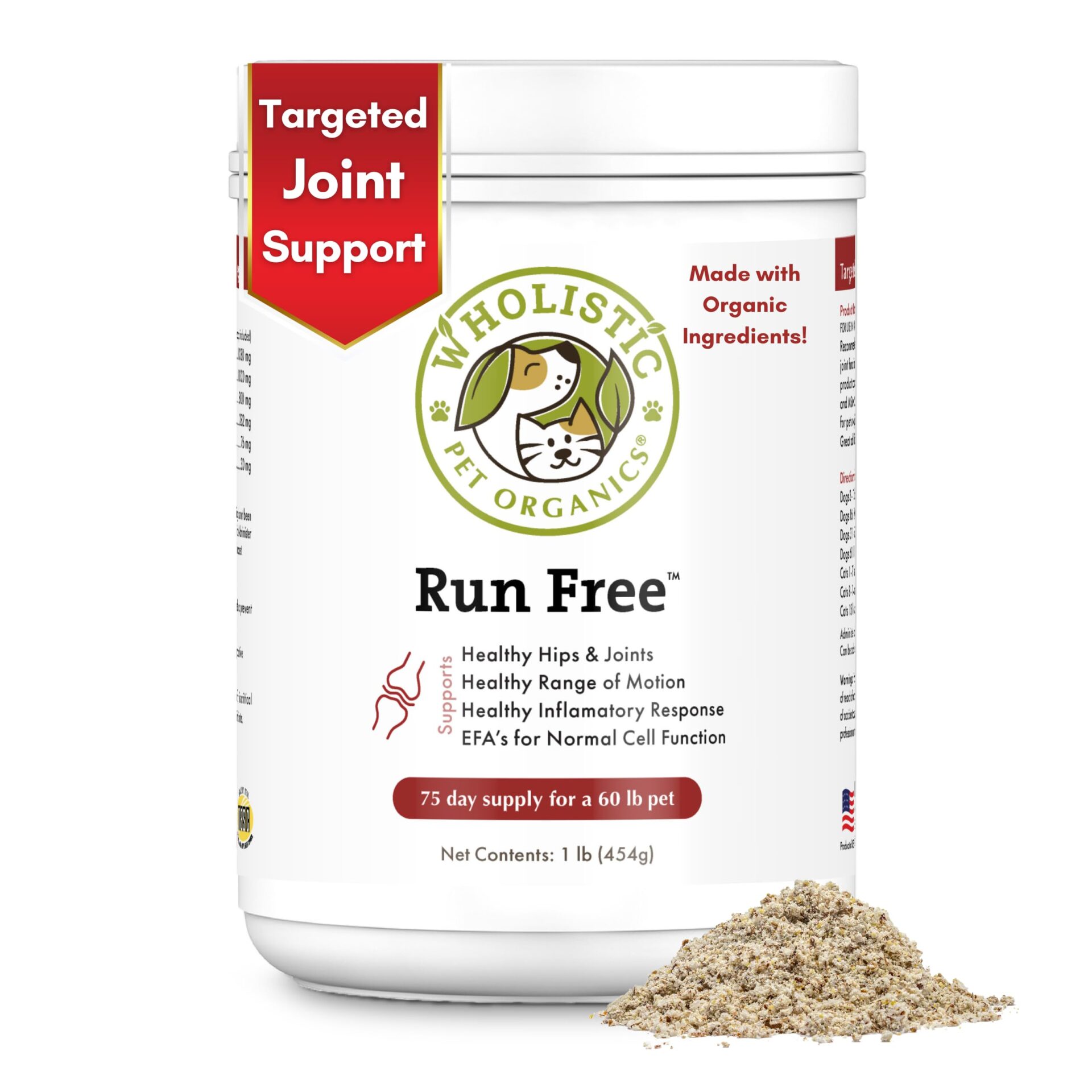 Wholistic Pet Organics – Run Free Powder Supplement w/ Targeted Joint Support for Dogs & Cats