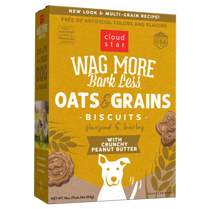 Wag More Bark Less Oats & Grains Crunchy Peanut Butter Dog Biscuits – 16 oz.