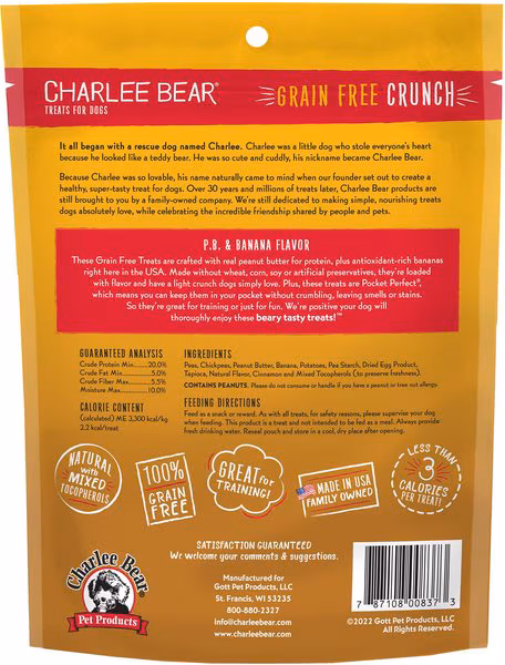 Charlee Bear Crunch P.B. & Banana Grain Free Dog Treat – 8 oz.