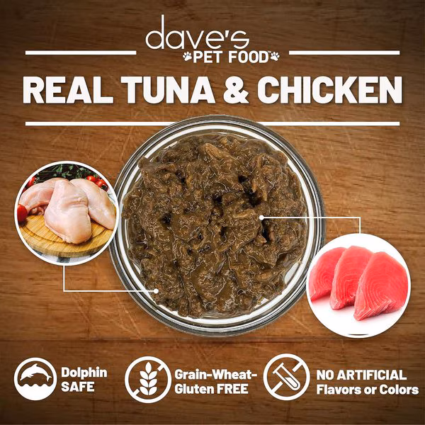 Dave’s Naturally Healthy Grain-Free Tuna and Chicken Dinner in Gravy Canned Cat Food – 13 oz.