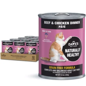 Dave's Pet Food Naturally Healthy Grain-Free Beef & Chicken Pate Cat Food, 12.5-oz can