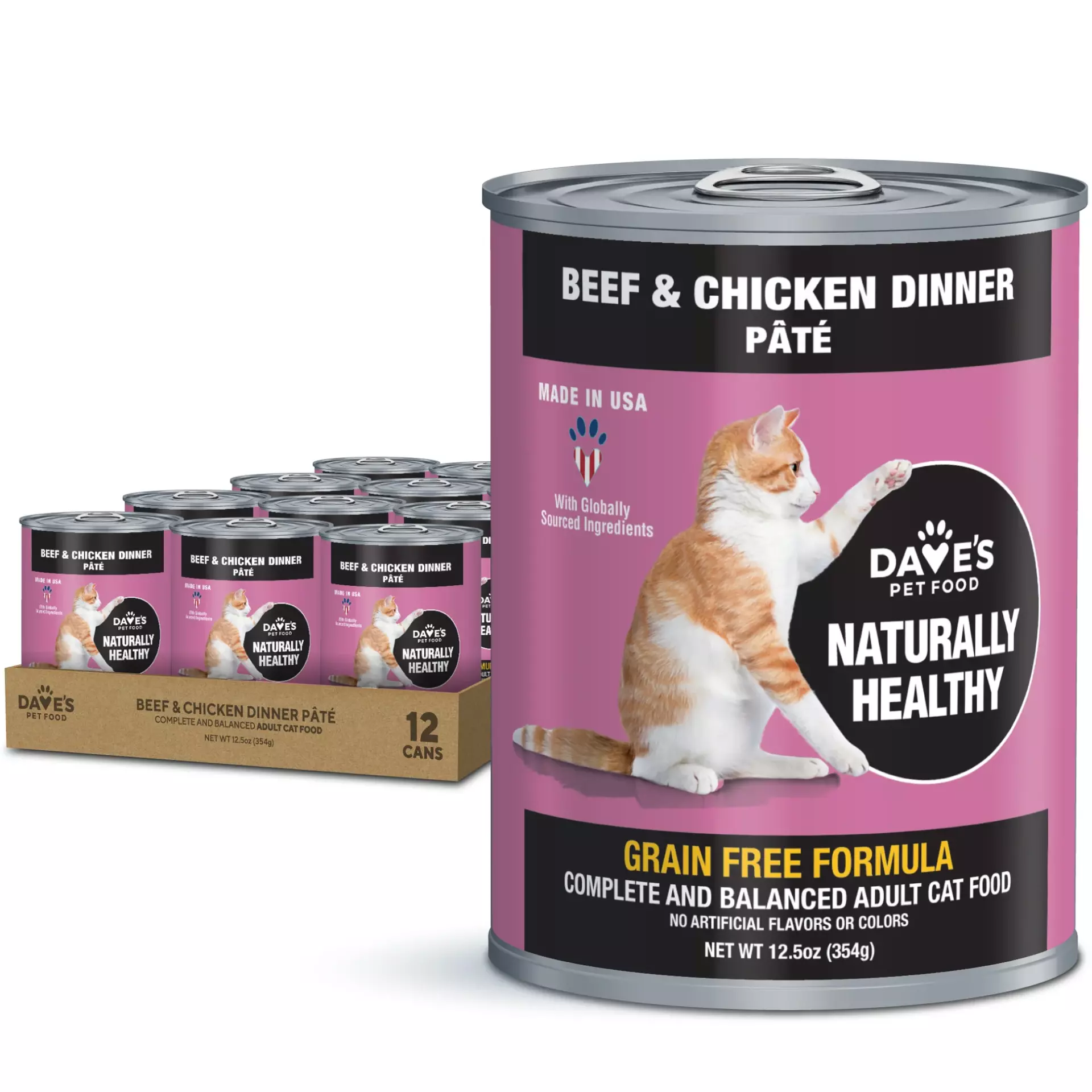 Dave’s Pet Food Naturally Healthy Grain-Free Beef & Chicken Pate Cat Food, 12.5-oz can