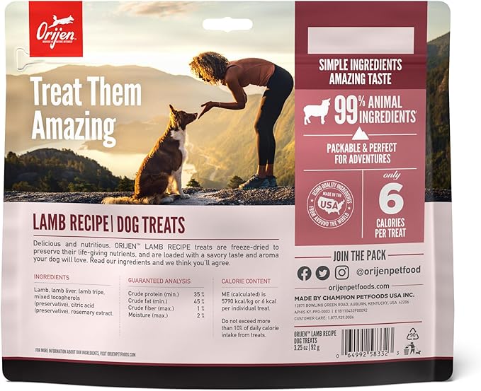 Orijen Grass-Fed Lamb Freeze-Dried Dog Treats – 3.25 oz.