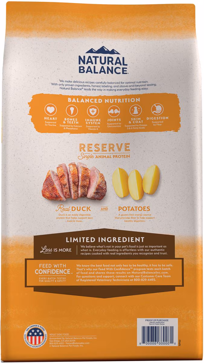 Natural Balance Reserve L.I.D. Duck & Potato Dog Food – 22 lb.