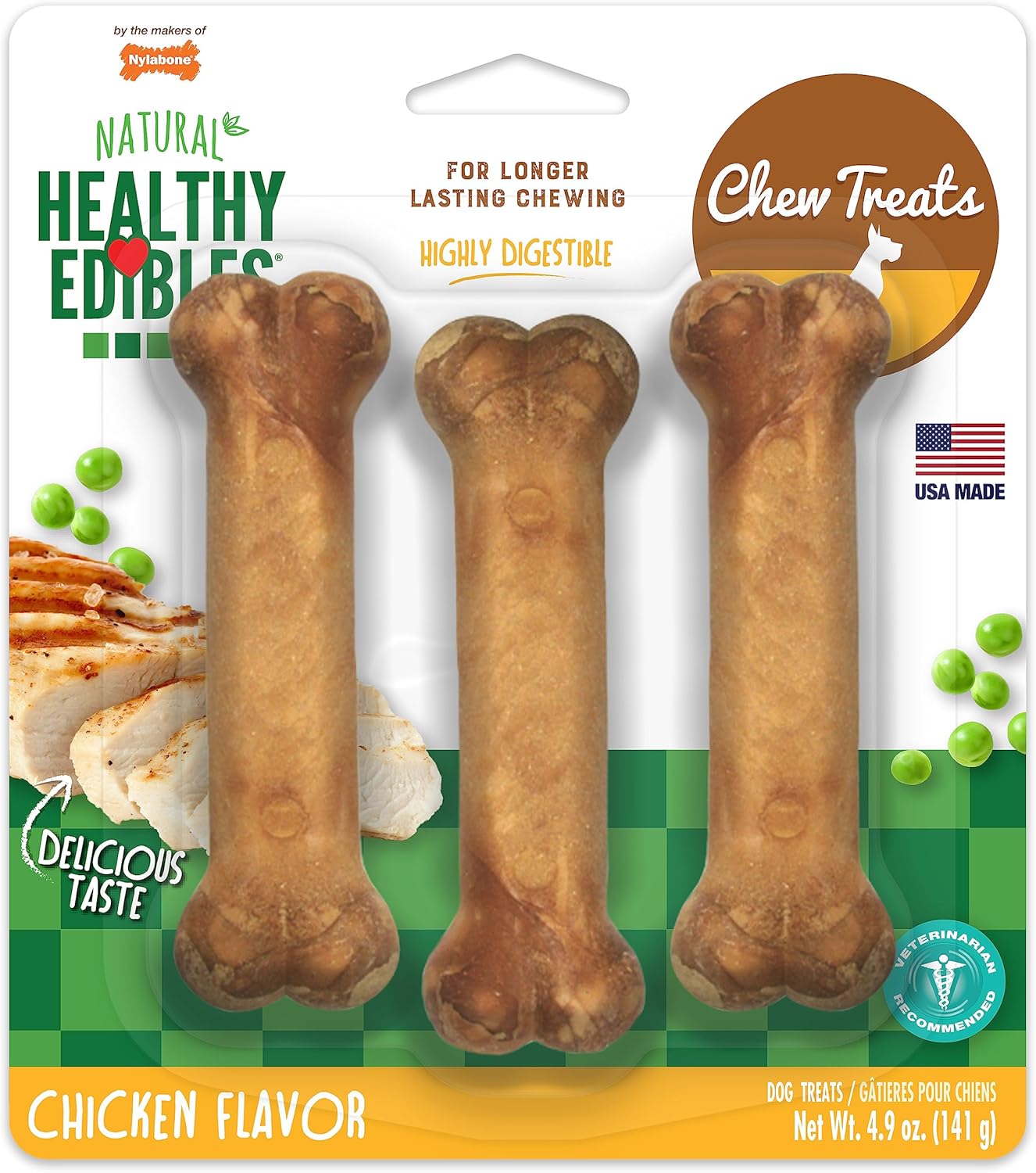 Nylabone Healthy Edibles All-Natural Long Lasting Chicken Chew Treats – Regular 3 Pack