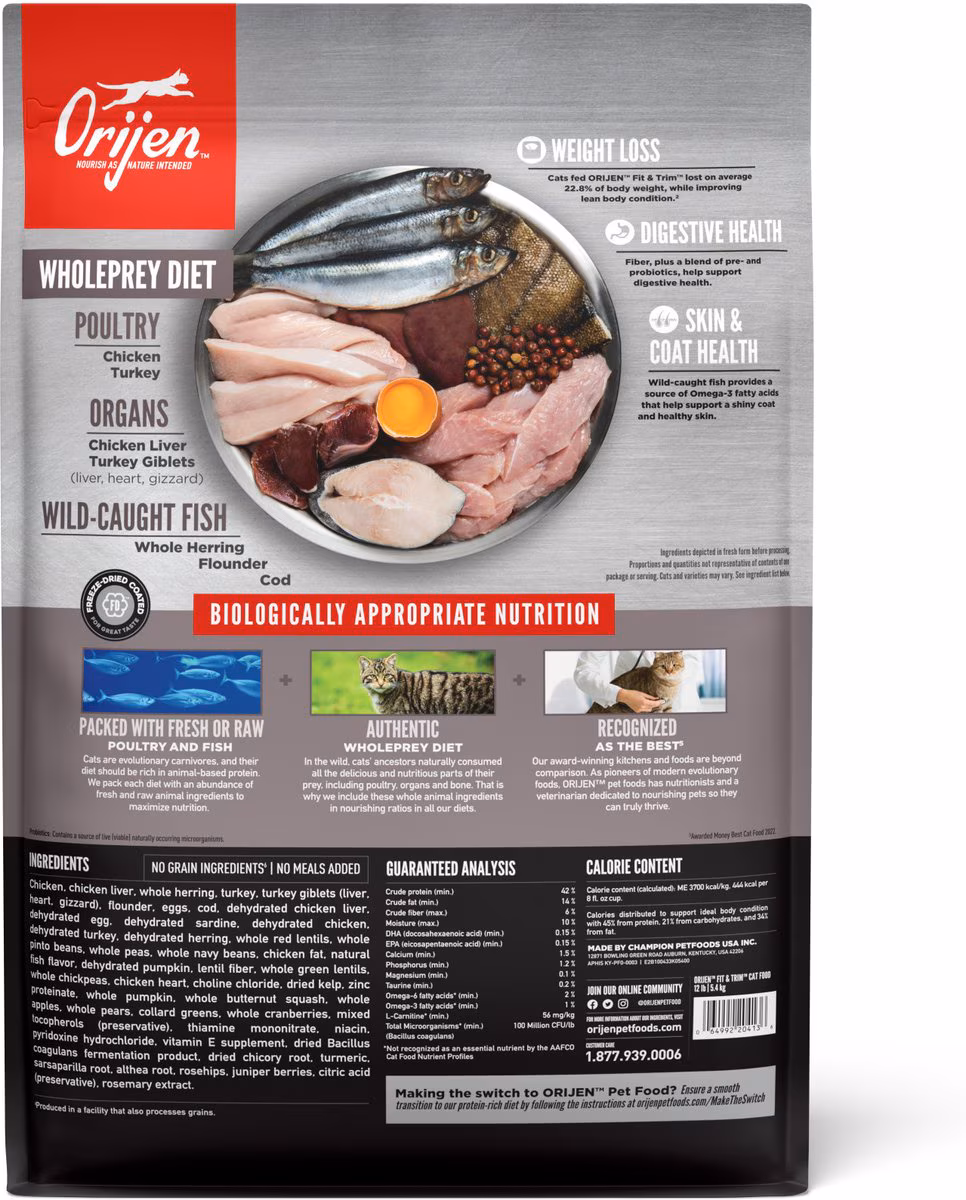 Orijen Fit & Trim Grain-Free High-Protein Food for Cats – 12 lbs