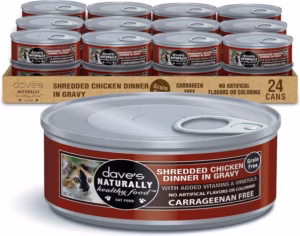 Dave's Pet Food Naturally Healthy Grain-Free Shredded Chicken Dinner in Gravy Cat Food – 5.5 oz. can