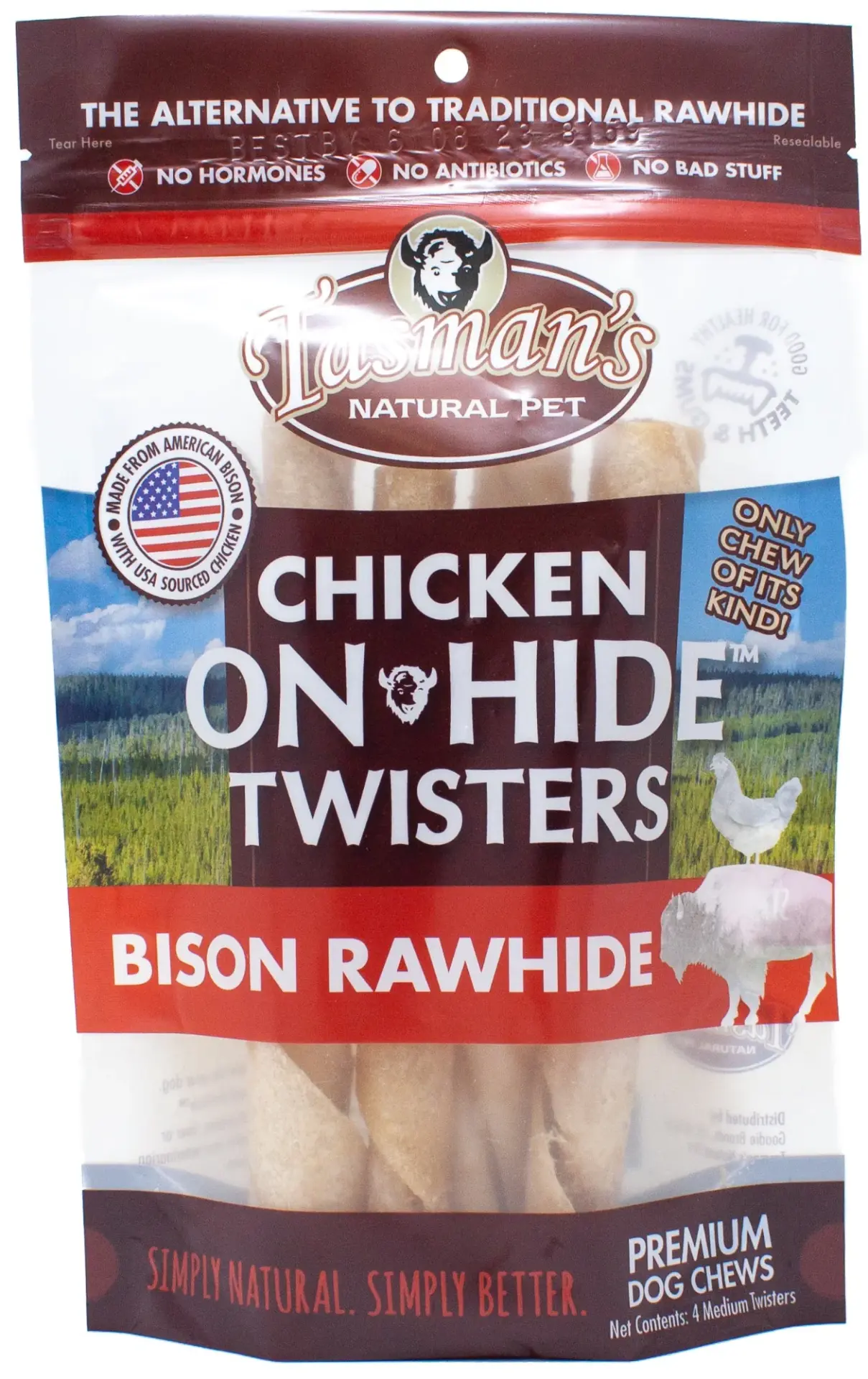 Tasman’s Chicken on Hide Bison Twisters 5 inch – 10 pack