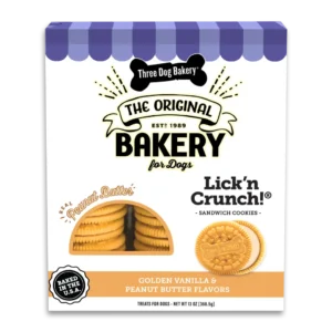 Three Dog Bakery Lick'n Crunch Sandwich Cookies Peanut Butter & Vanilla Dog Treats - 13 oz.