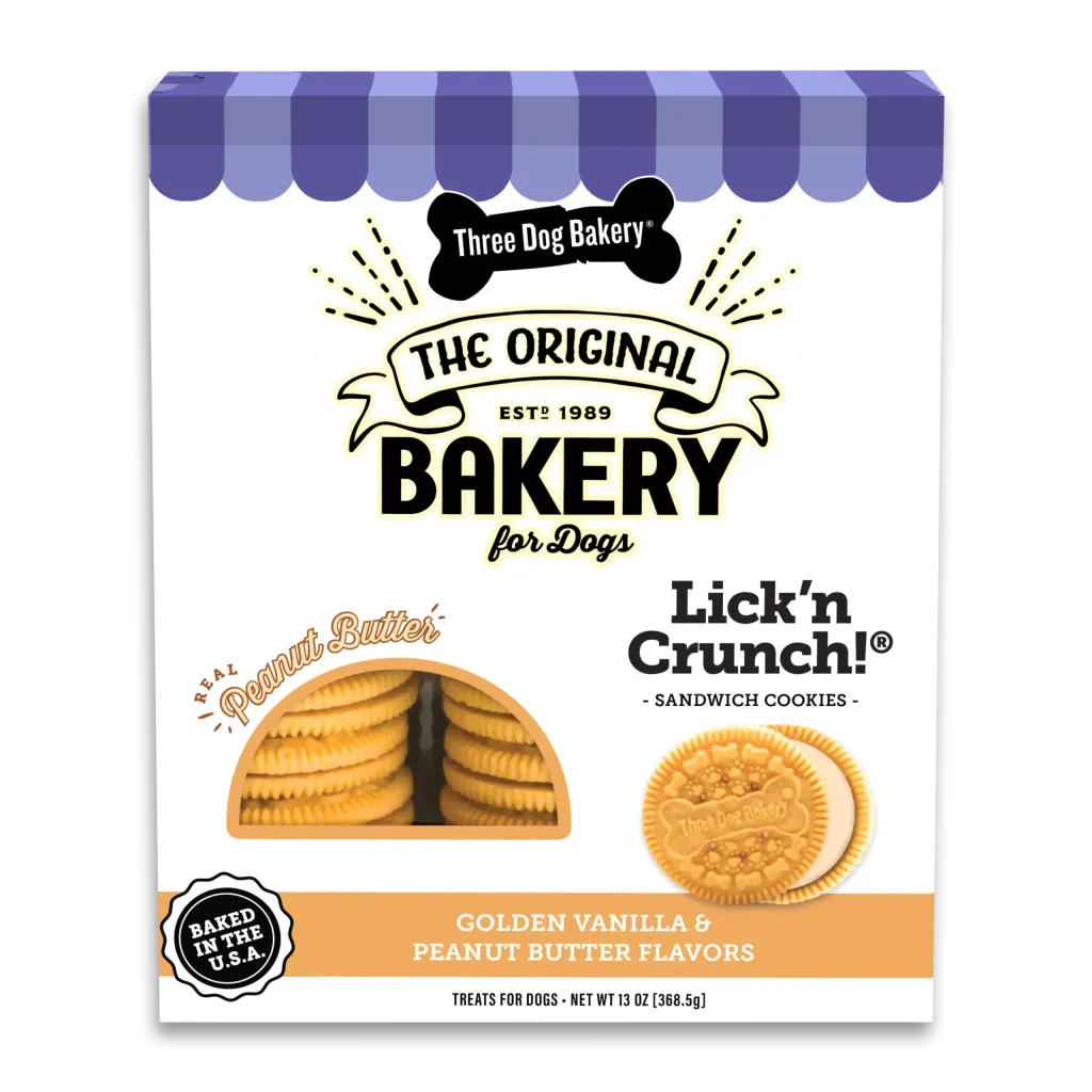 Three Dog Bakery Lick’n Crunch Sandwich Cookies Peanut Butter & Vanilla Dog Treats – 13 oz.