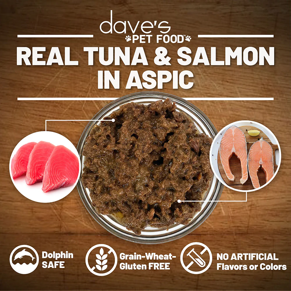 Dave’s Naturally Healthy Grain-Free Tuna and Salmon Dinner in Aspic Canned Cat Food – 13 oz.
