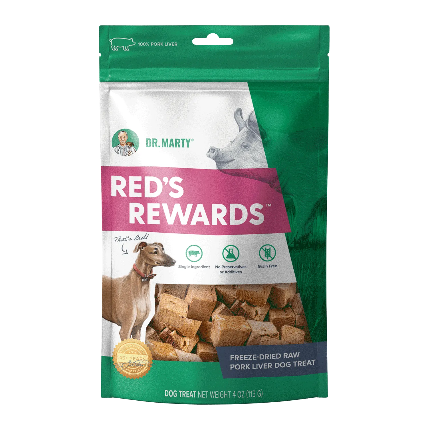 Dr. Marty Red’s Rewards Freeze-Dried Raw Pork Liver Dog Treat or Meal Topper – 8 oz.