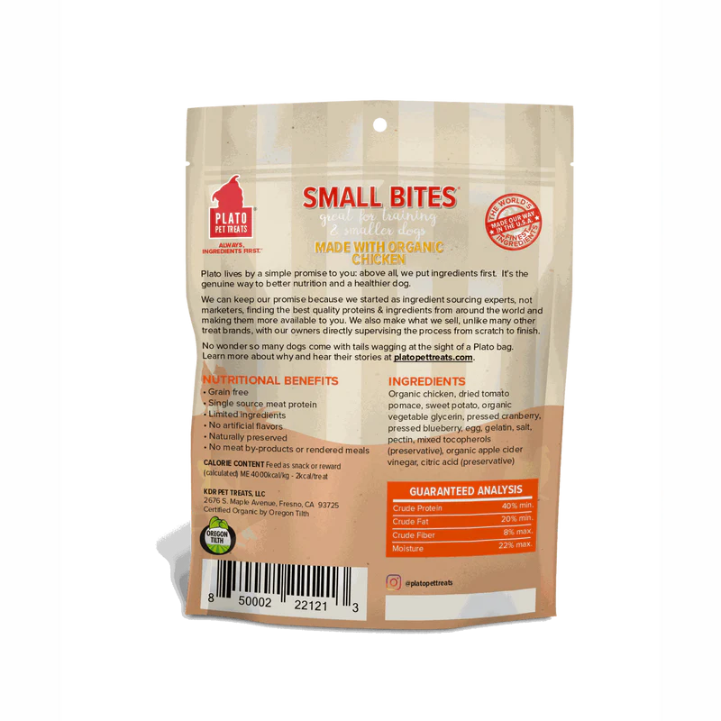 Plato Small Bites Organic Chicken Dog Treats