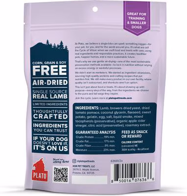 Plato Small Bites Dog Treats Grain Free Lamb – 6 oz.