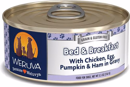 Weruva Bed & Breakfast with Chicken, Egg, Pumpkin & Ham in Gravy Grain-Free Canned Dog Food – 5.5 oz.