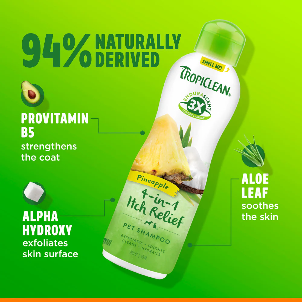 TropiClean EnduraScent Pineapple Scented Itch Relief Dog & Cat Shampoo –  20 fl.