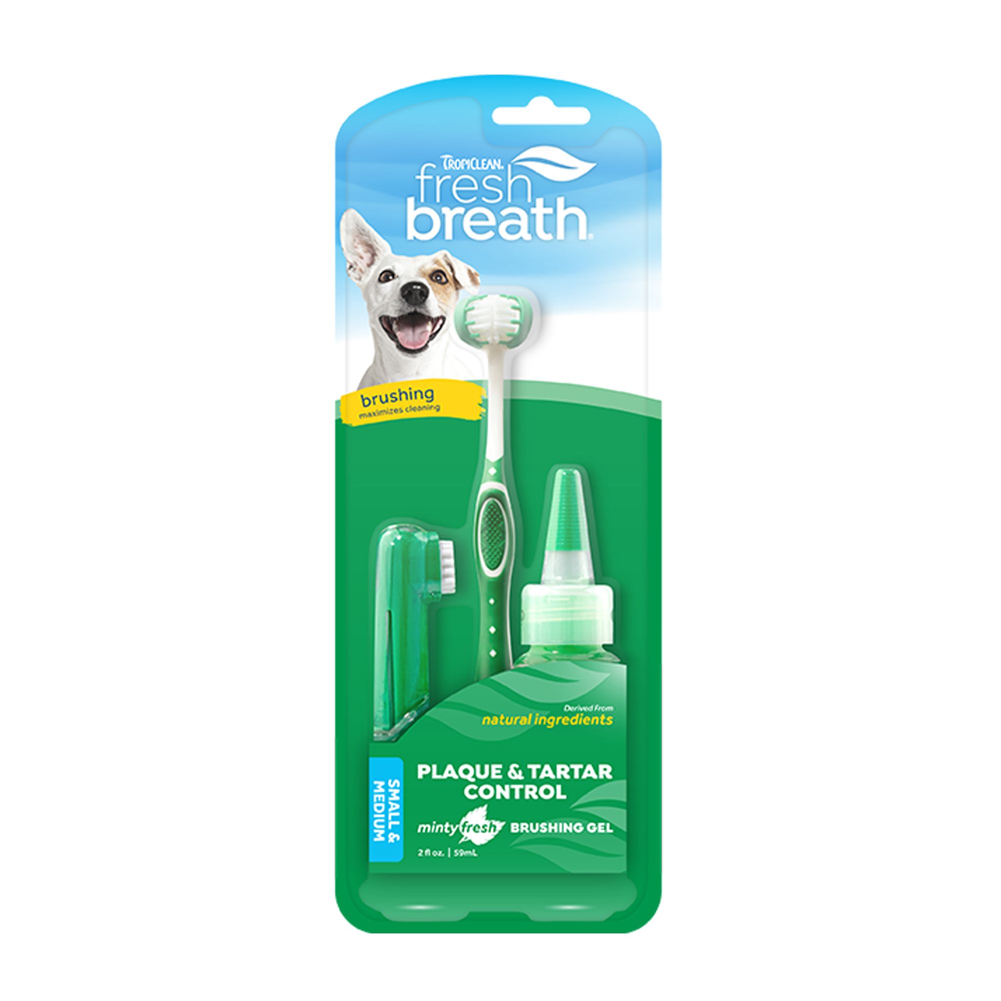 TropiClean Fresh Breath Oral Care Plaque & Tartar Remover Toothbrush Kit – Small/Medium Dog