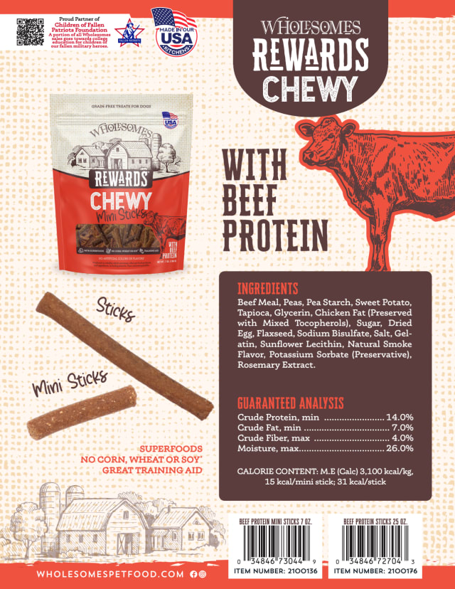 Wholesomes Rewards Grain-Free Jerky Sticks Beef – 25 oz.