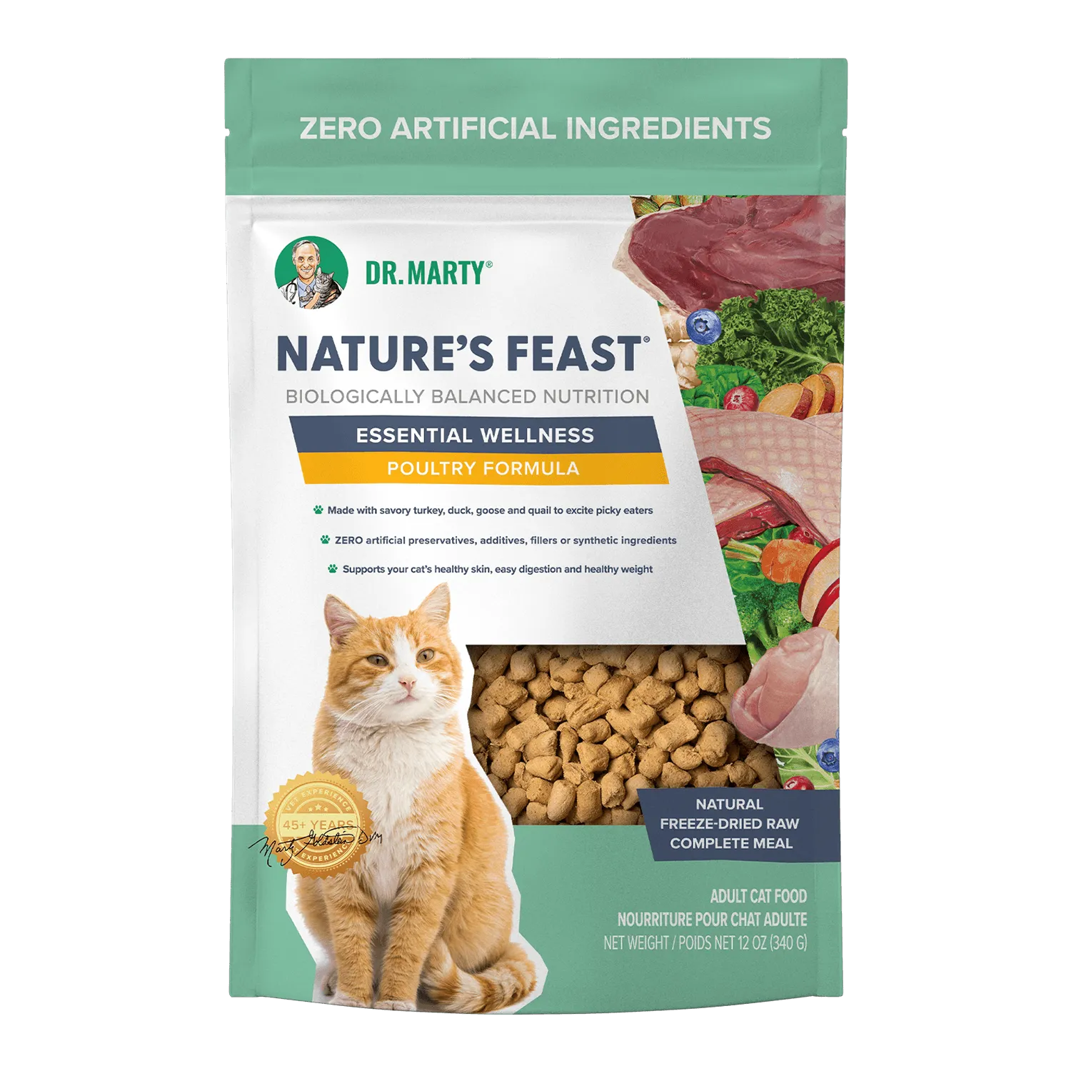 Dr. Marty’s Nature’s Feast Essential Wellness Poultry Freeze Dried Cat Food – 12 oz. and 23 oz. bag