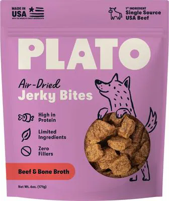 Plato Dog Treat Beef & Bone Broth Jerky Bites – 6 oz.