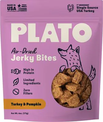 Plato Turkey & Pumpkin Jerky Bites Dog Treats – 6 oz